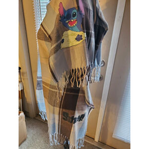 Plaid Stitch Scarf & Wrap, Brown and Blue 60x22